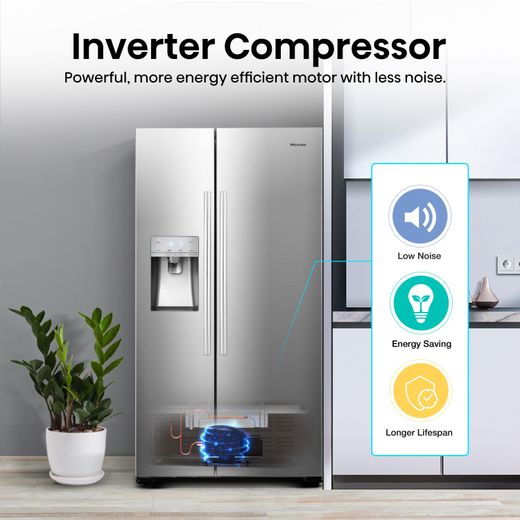 Hisense American Fridge Freezer - Stainless Steel - Annotation - Inverter compressor